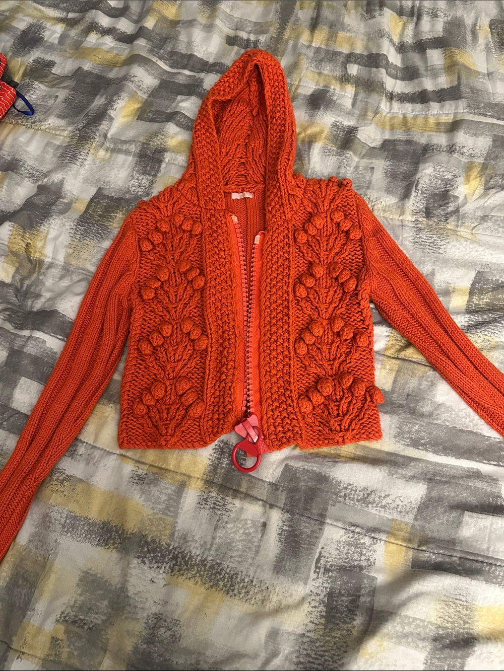 Chunky Hooded Knit Cardigan in Bright Orange